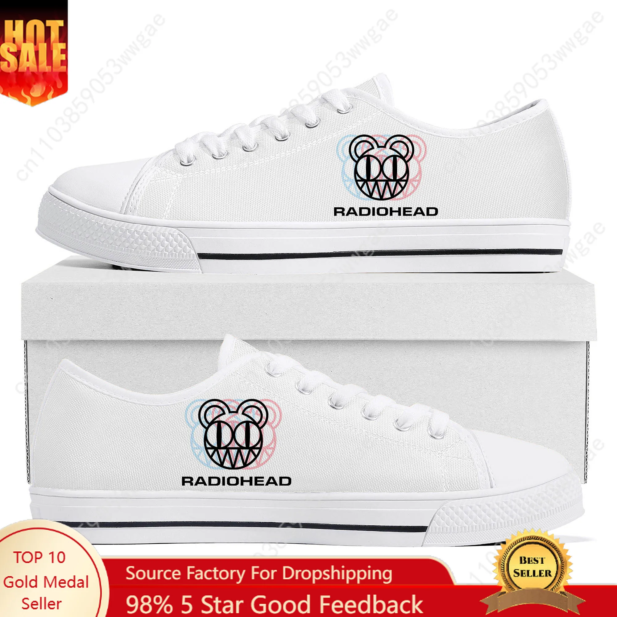 Radiohead Rock Band Low Top Sneakers Mens Womens Canvas Sneaker High Quality Casual Couple Footwear Personalized Shoes White