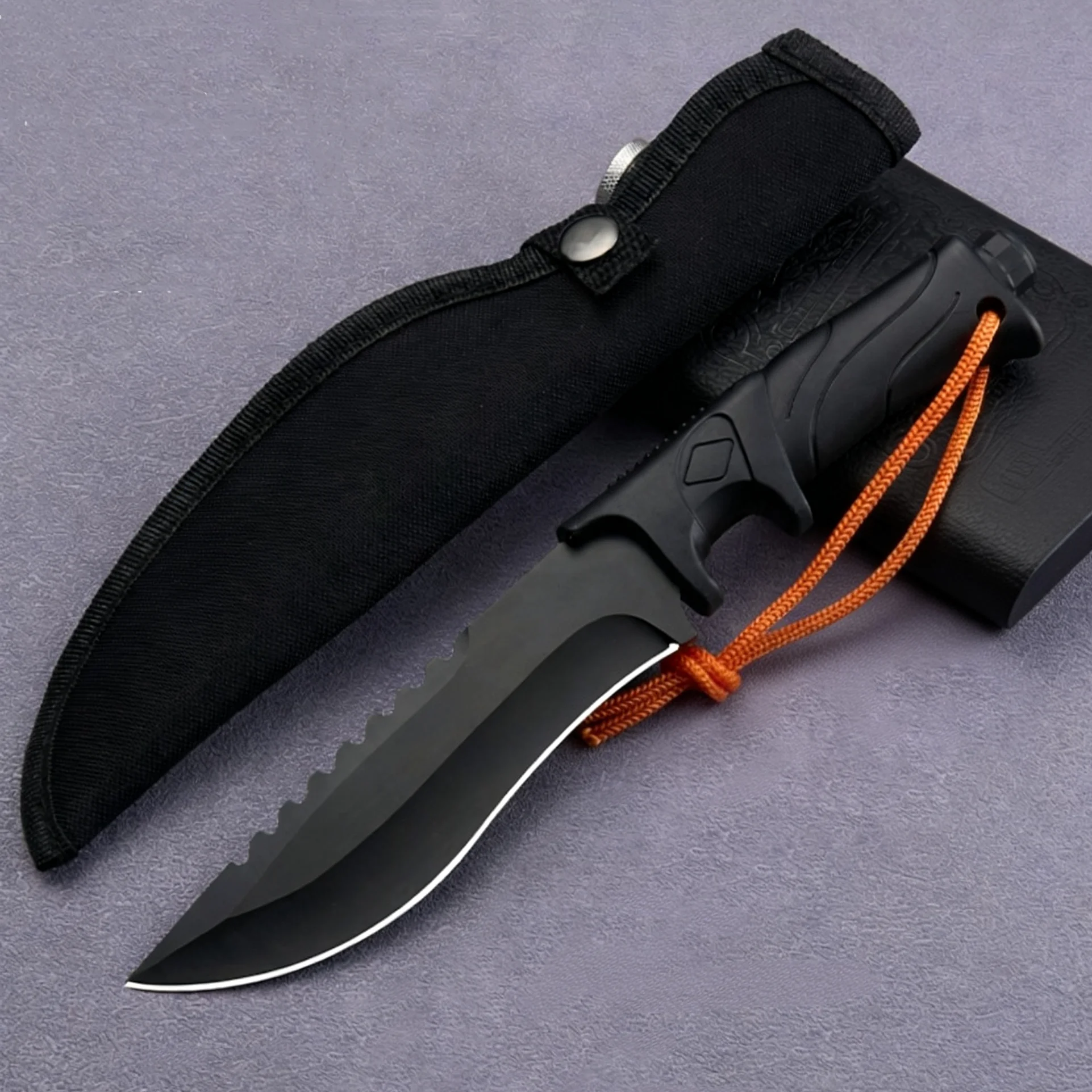 1PC Outdoor high-hardness straight knife, plastic anti-slip handle, free nylon sheath, hiking, mountain climbing,fishing,camping