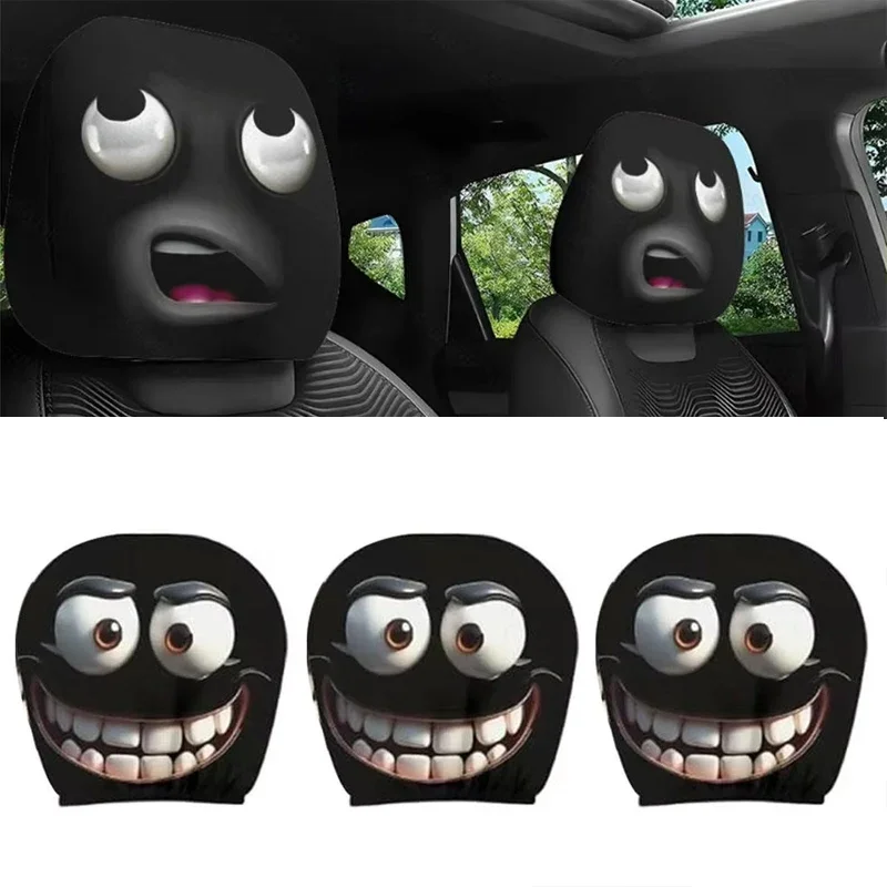 2pcs Smiley Face Printed Car Pillowcase Soft Comfortable Decorative Cushion Cover Auto Seat Headrest Washable Polyester Fabric