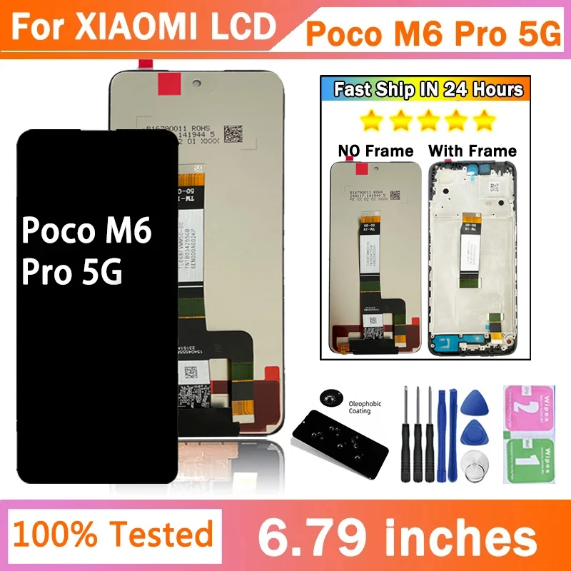 6.79''Screen For Xiaomi Poco M6 Pro 5G 23076PC4BI LCD Display Touch Digitizer For Poco M6Pro Screen with Frame