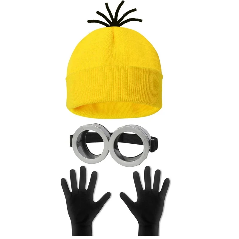 Despicable Me Minions Cosplay Costume Yellow Beanie Stretchy Gloves Steampunk Goggles Halloween Party Costumes for Adult