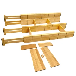 4Pcs Bamboo Drawer Divider Set Spring-Loaded Adjustable Drawer Organizer Retractable Bamboo Household Clothes Sundries Storage