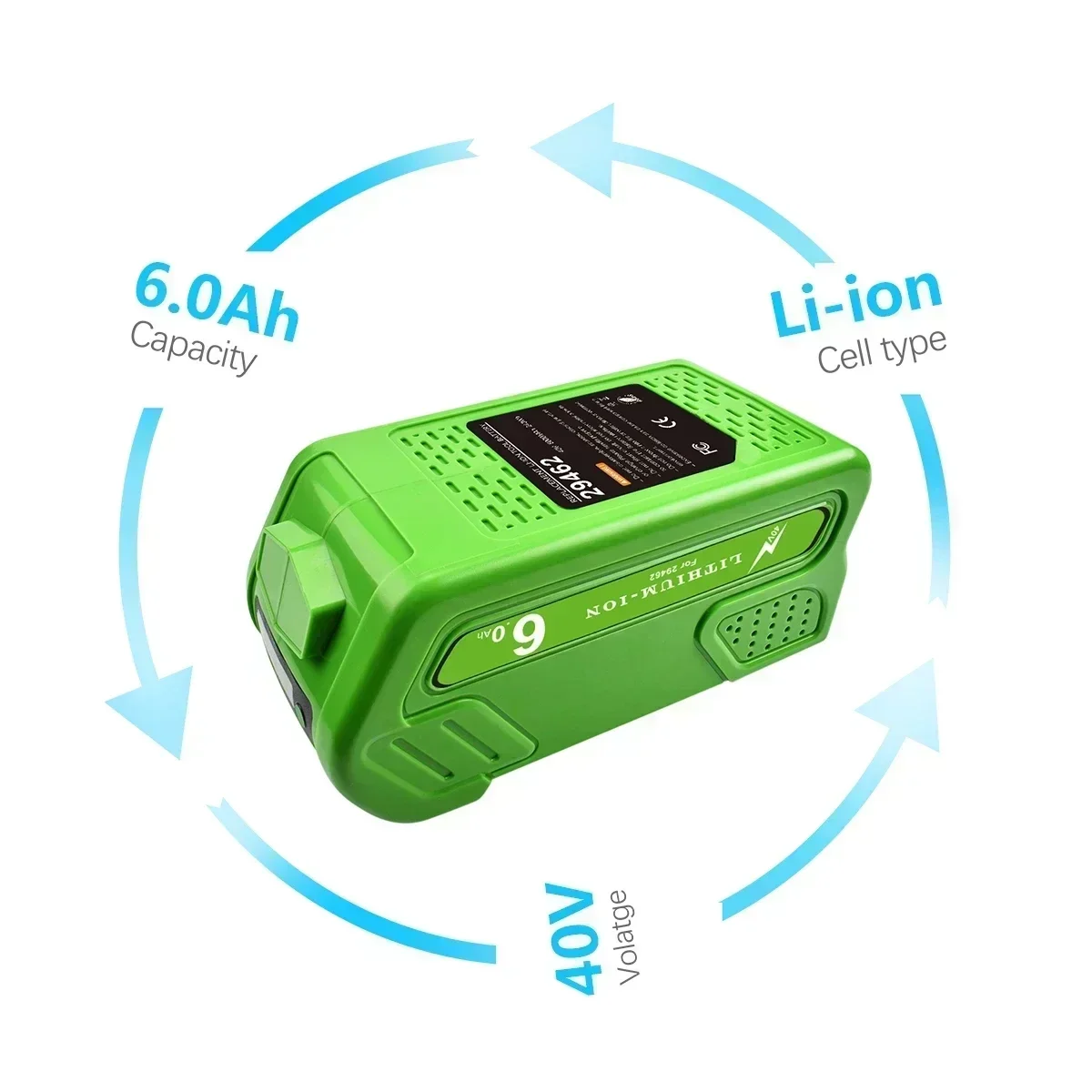 

40V 18650 Li-ion Rechargeable Battery 40V 6000mAh for GreenWorks 29462 29472 29282 G-MAX GMAX Lawn Mower Power Tools Battery
