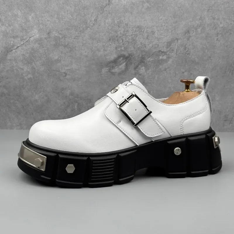 فاسق نمط تصميم معدني الرجال الجلود حذاء كاجوال موضة الاتجاه سميكة وحيد رجل أحذية رياضية مكتنزة تنفس الرجال ديربي الأحذية #2