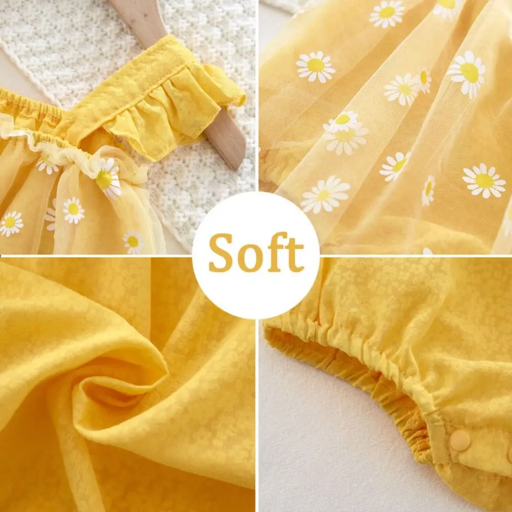 

Mesh Flower Baby Princess Dress with Hat Loose Sleeveless Baby Climbing Suit Infant Romper Sweet Thin Toddle Jumpsuits