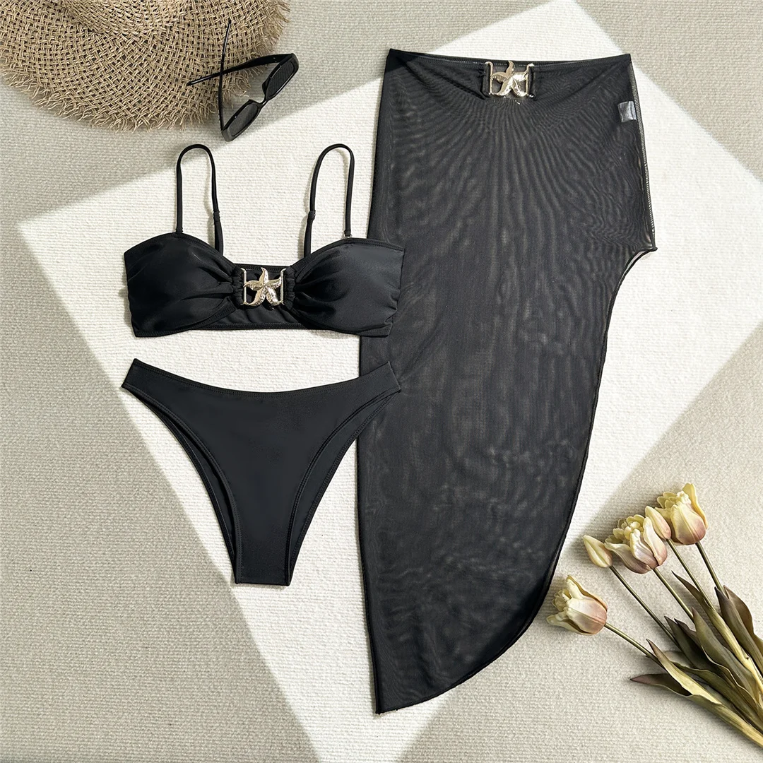 Mit Rock, hoch geschnittenem Beinausschnitt, brasilianischer Bikini, Damen-Badeanzug, dreiteiliges Bikini-Set, Damen-Badebekleidung, Badeanzug, Schwimmanzug V6193 – Detail 33