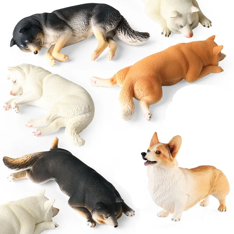 Niedliche Haustier hunde figuren Simulation festes schlafendes Shiba inu walisisches Corgi-Figuren spielzeug für Kinder