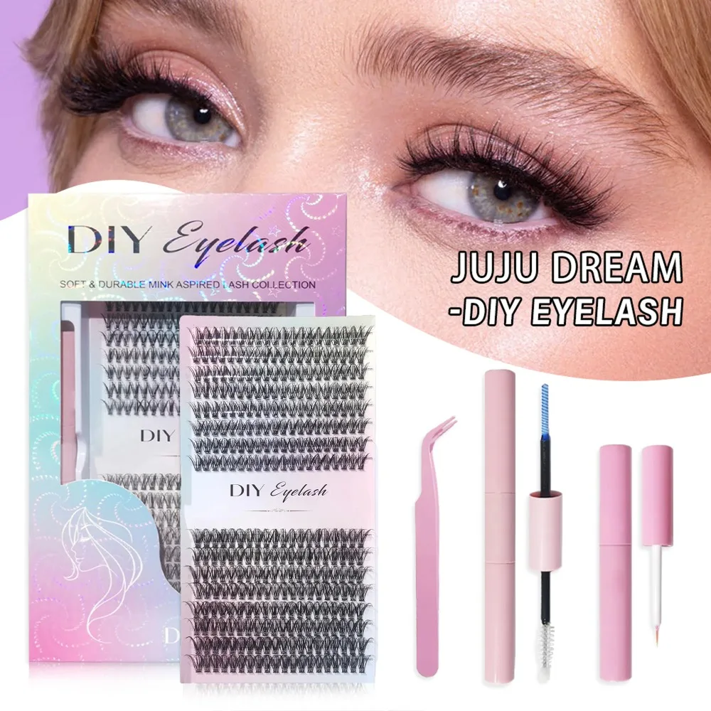 ชุดต่อขนตาปลอมแบบหนา ฟู งอน 4 ชิ้น 320 เส้น พร้อมกาว น้ำยาล้างกาว และอุปกรณ์ติดขนตา