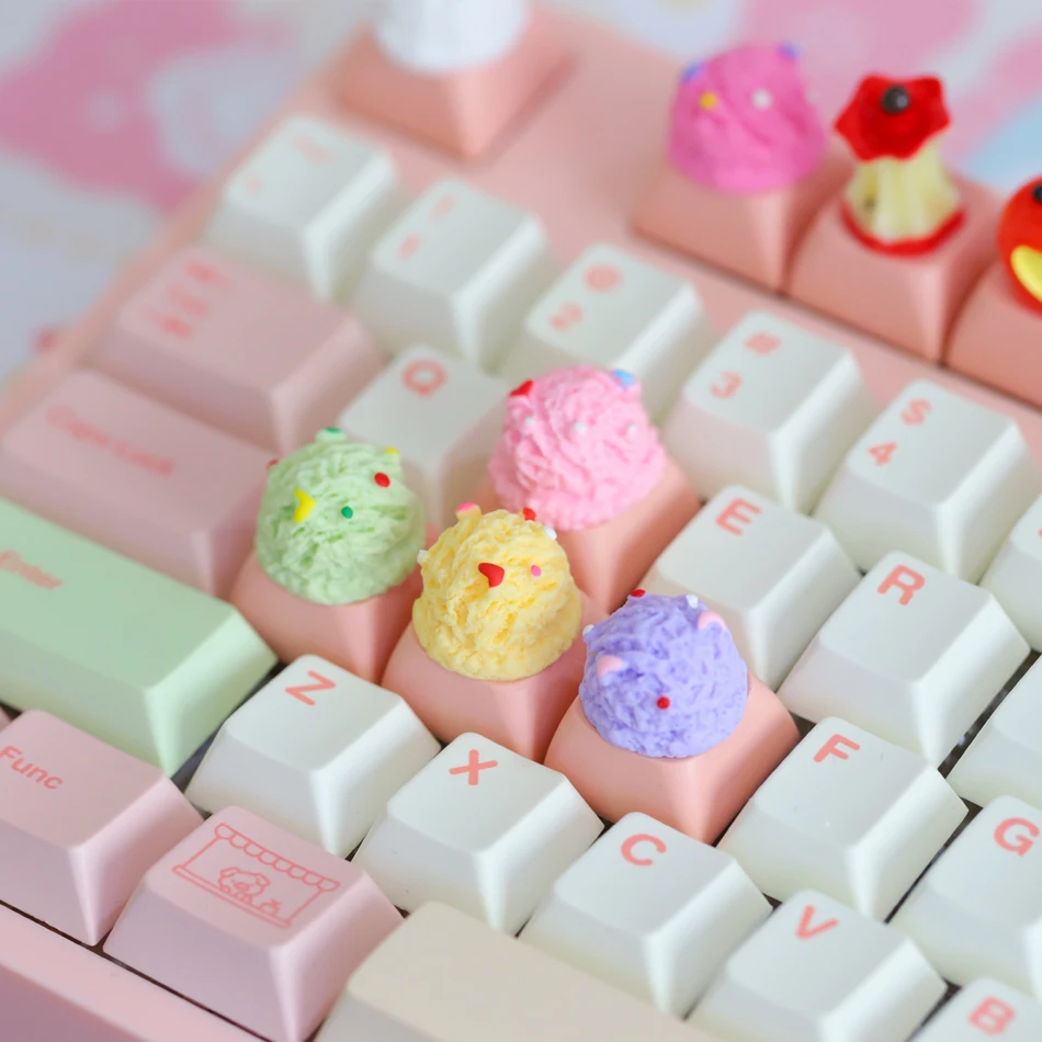 Keycap Random 2pcs Personalised cake, ice cream, strawberry dessert keycaps for cross axis mechanical keyboard Custom Keycaps