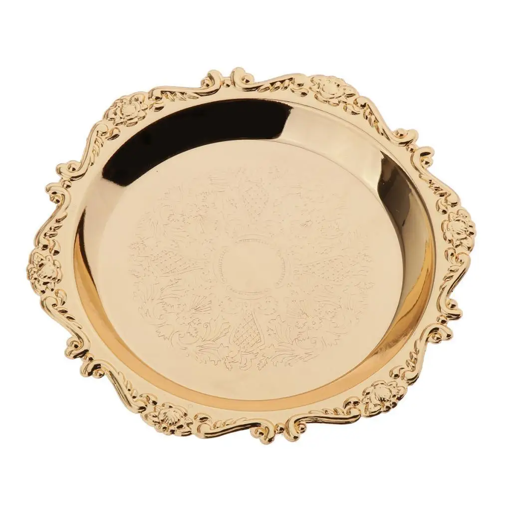 Gold Decorative Table Tray Metal Fruit Plate Stylish Centerpiece Display Platter for Tea Party Wedding