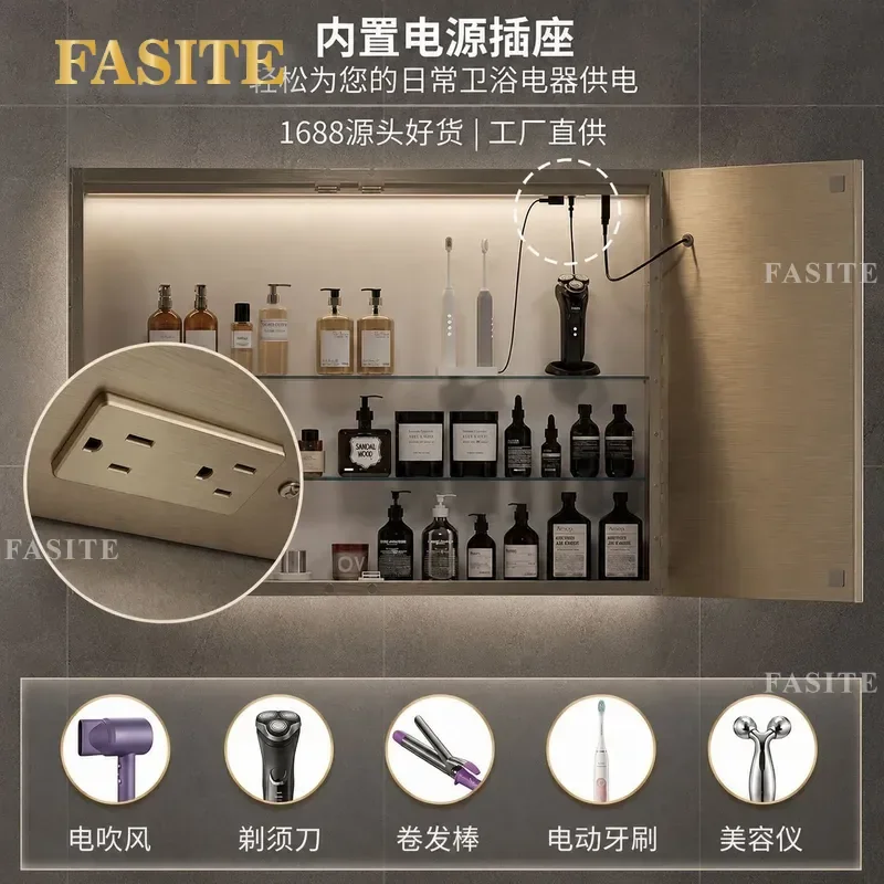 For Bathroom Stainless Steel Mirror Cabinet Multi-functional Wall Mounted Storage Box Nordic Style Ultra-clear Mirror