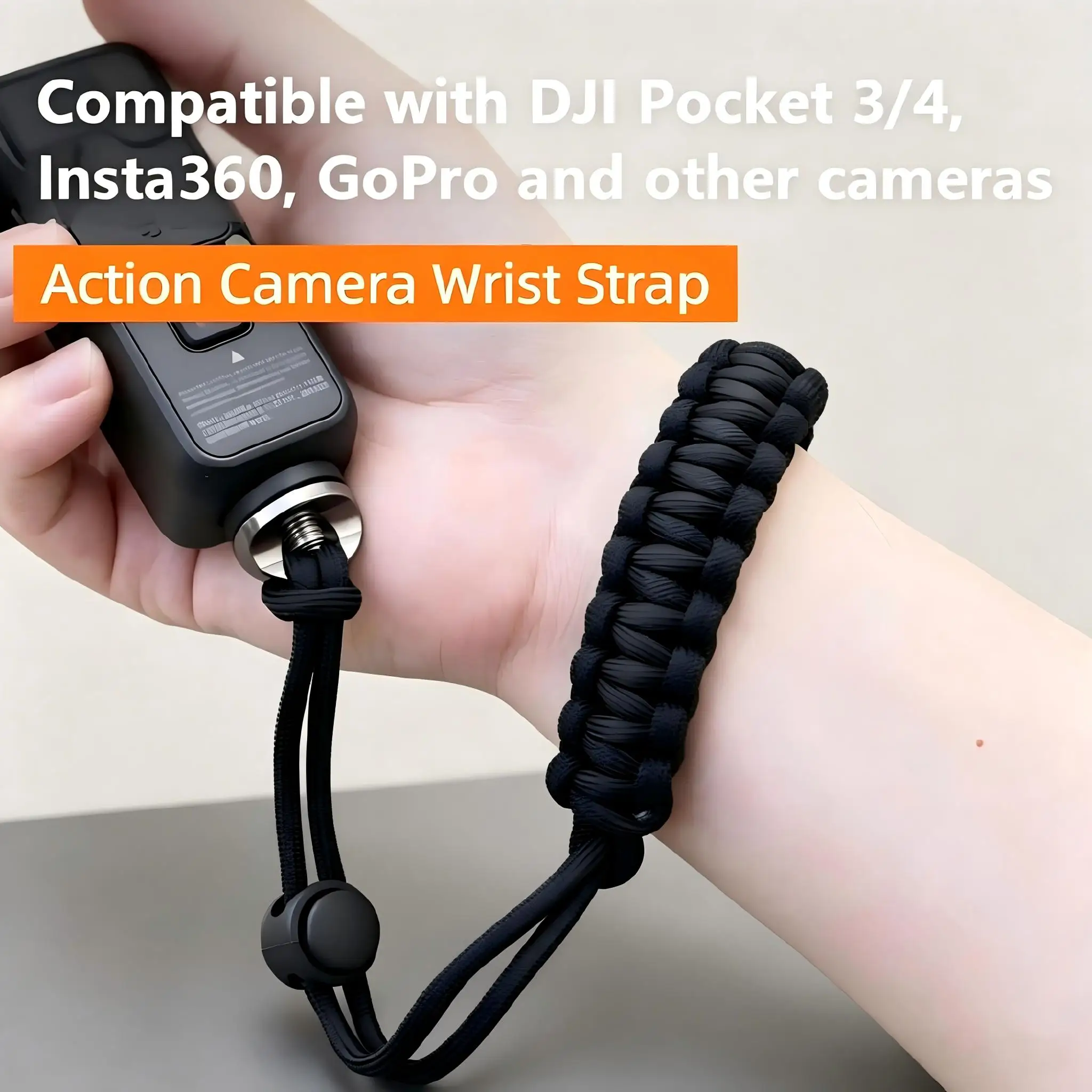 Paracord Action Camera Wrist Strap, Adjustable Anti-Lost 1/4 Screw, For DJI Pocket 4 3 GoPro Hero 12 11 9 Insta360 Ace Pro X4 X3