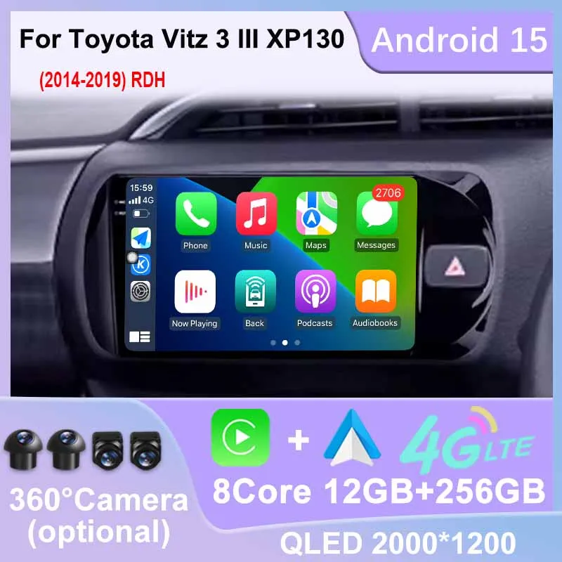 

For Toyota Vitz 3 III XP130 2014 - 2019 RHD Car Radio Video Player 9" Wireless Carplay Bluetooth Head Unit WIFI 4G Split screen