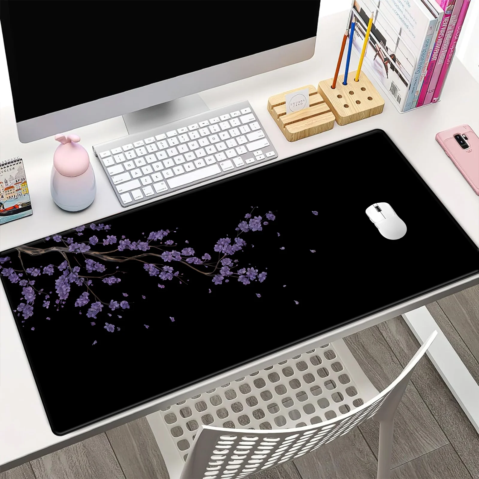Extra Large Purple Cherry Blossom Pattern Mouse Pad,anti-slip Gaming Desk Pad,precise Seam Edge,suitable for Office and Game Use