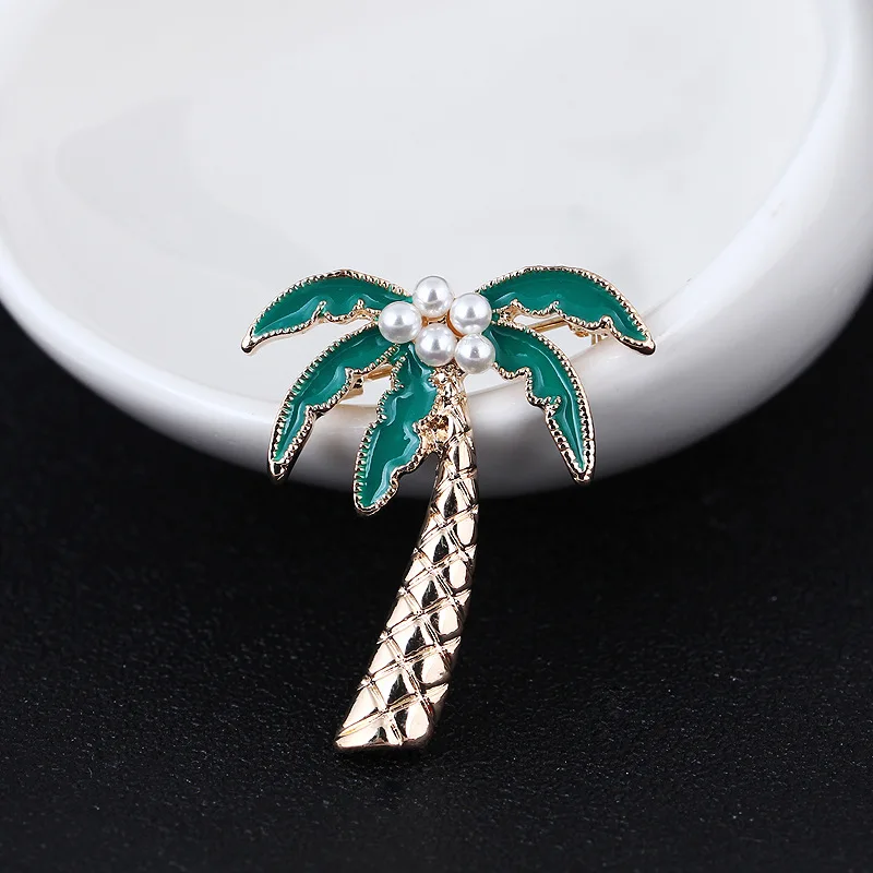 Plant Enamel Pins Badges Coconut Palm Tree Brooches Women Bag Clothes Lapel Plant Pearl Pin Accesories Fashion Jewelry Gifts