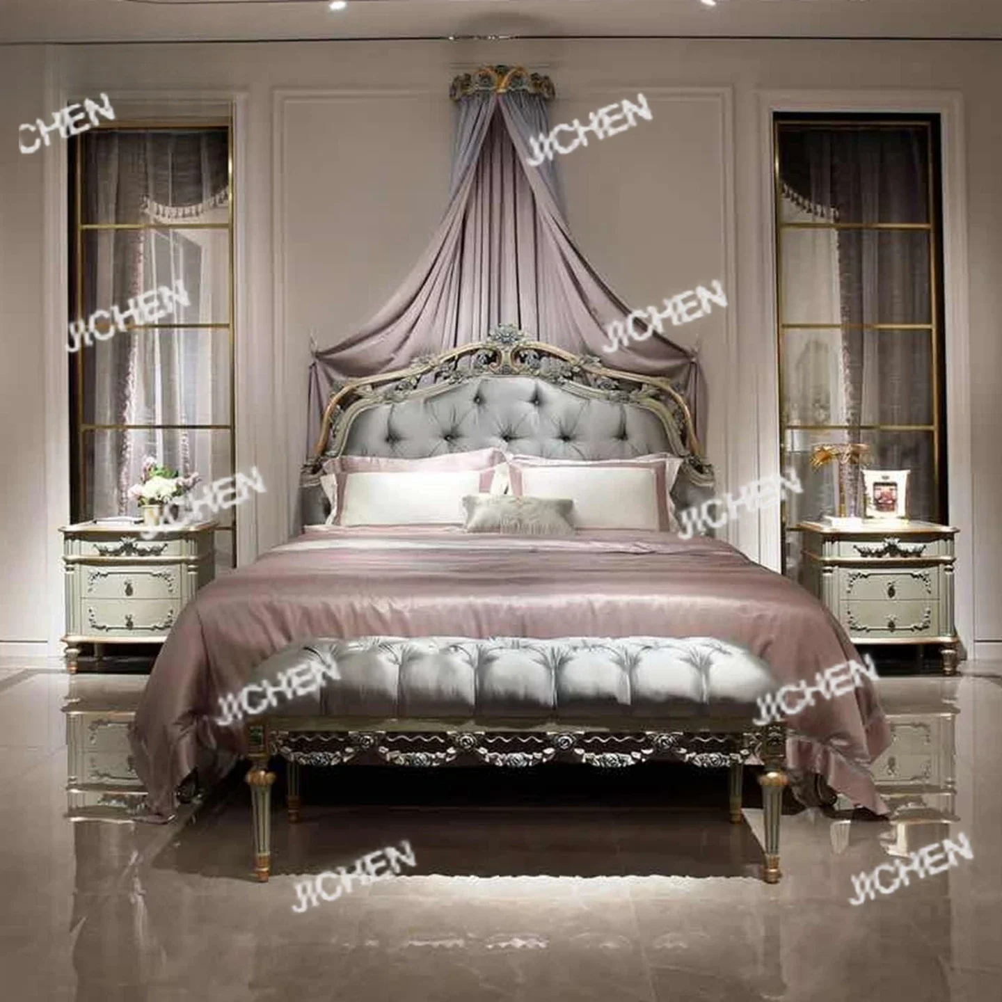 

TZY French Light Luxury Solid Wood Double Bed European Soft Bag Princess Bed Fashion Wedding Bed Villa Model Room Master