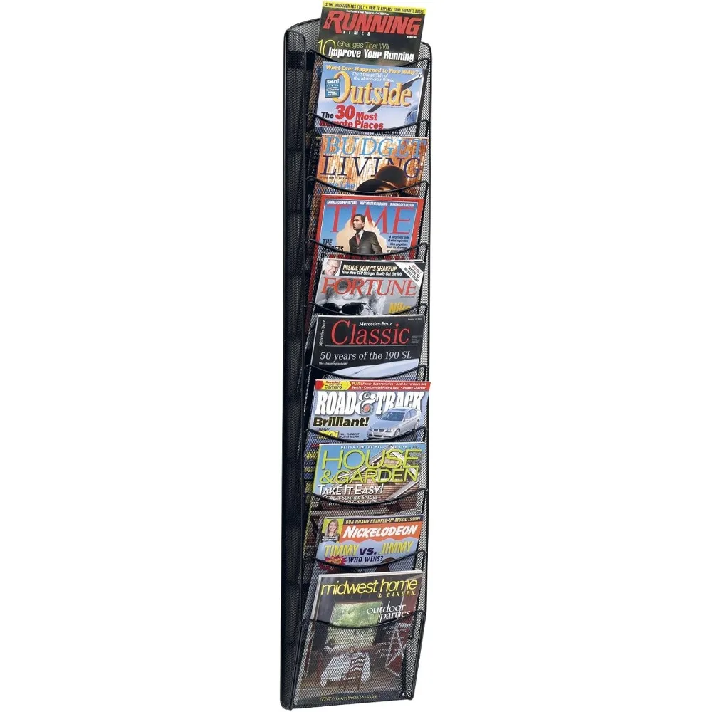 

Onyx Mesh Magazine Holder, Display Rack with 10 Pockets, Brochure Organizer, Commercial-Grade Steel Construction, Black
