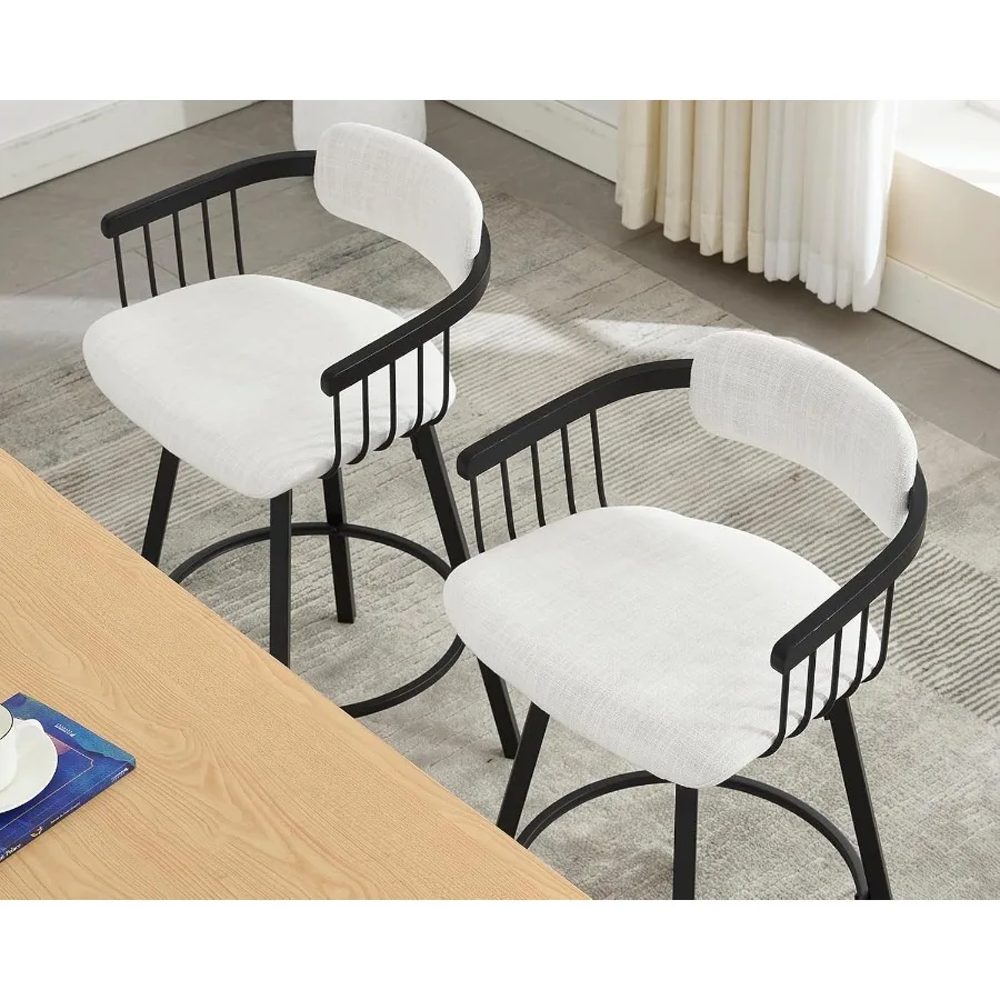 Modern Barrel Swivel Counter Stools Set of 3 Linen Upholstered Counter Height Bar Stools with Open Back 26 Inch Bar Stools Meta