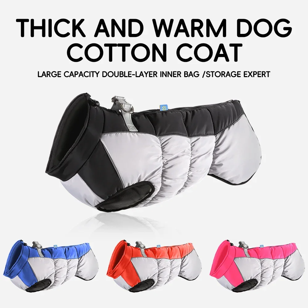 Pet Big Dog Jacket with Harness Winter Warm Dog Clothing Labrador Waterproof Big Dog Coat Chihuahua French Bulldog Costume