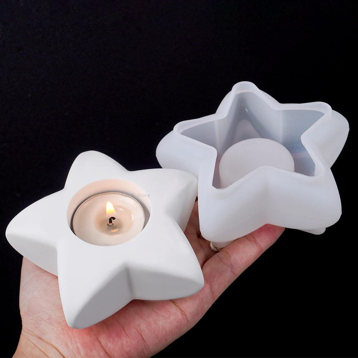 DIY Concrete Heart Candle Holder Silicone Mold Moon Star Candlestick Crafts Making Plaster Resin Casting Molds Home Decoration