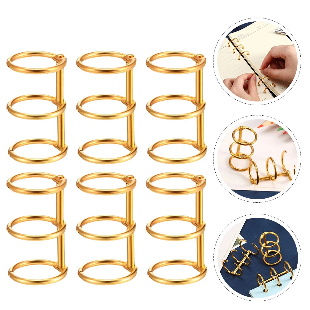 6 Pcs Binder Gold Rings Spiral Coil Binding Machine Gauges Large Key Snap Loose Leaf Bookend