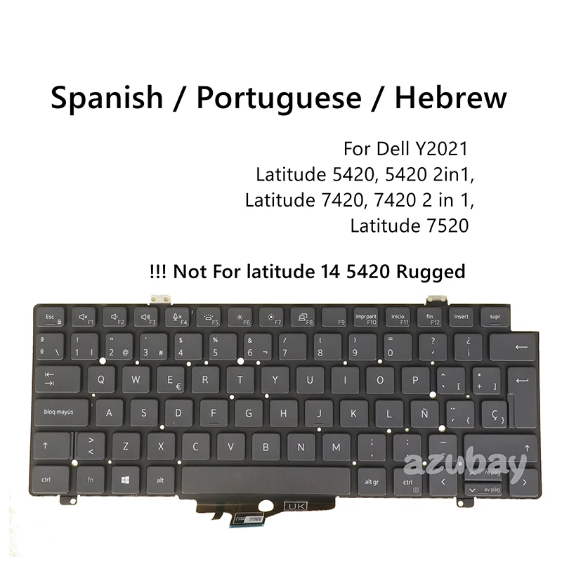 Backlit Laptop Keyboard for Dell Precision 3470 (Year 2022) 3480 (Year 2023) 3490 (Year 2024）Spanish Portuguese Hebrew