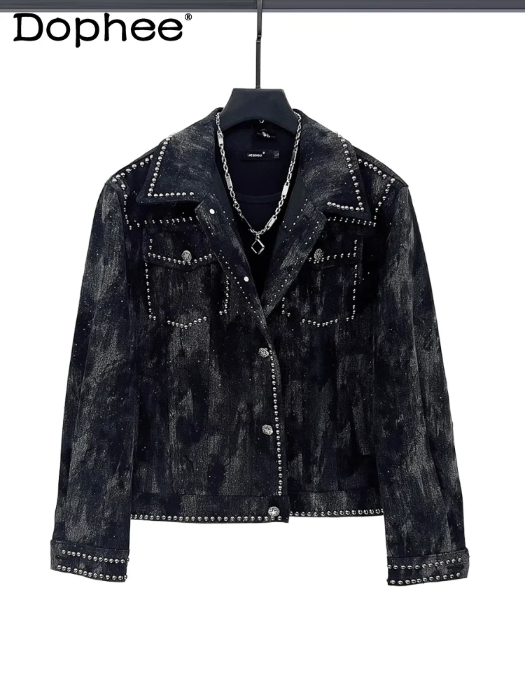

Men's 2025 Spring New Long Sleeve Denim Coats Personality Denim Jackets Fashion Single-breasted Trendy Lapel Rivet Short Jacket