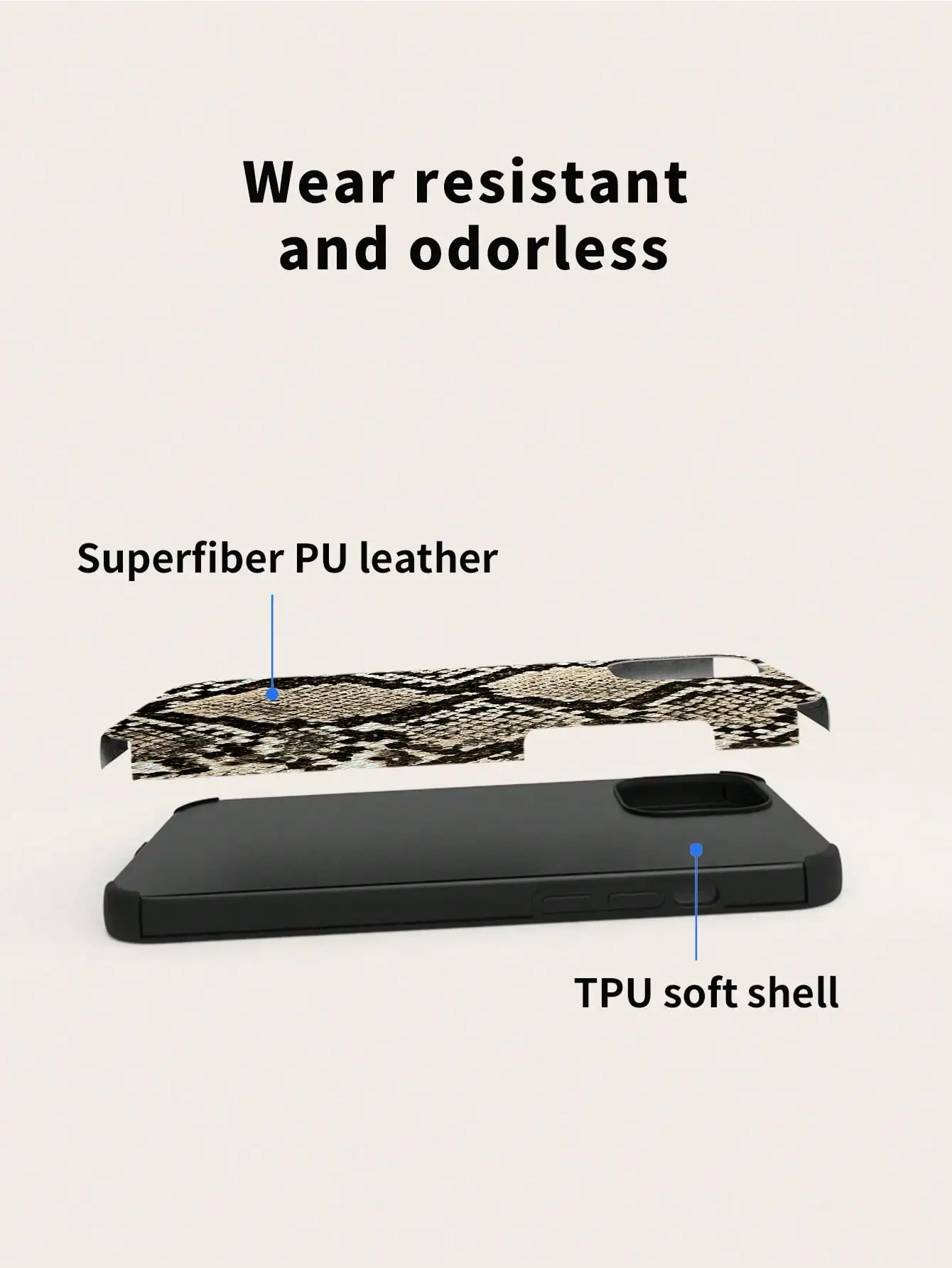 1 Beige Snake Pattern Pu Leather Anti-Fall and Shock-Proof Belt Spin Design Leather Craft Mobile Phone Case Suitable for iPhone