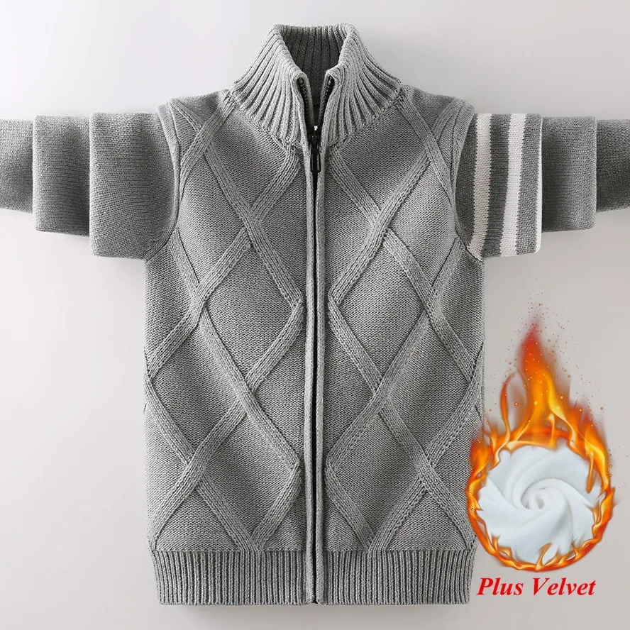 Boys\' Sweater Korean Style Fashion Stand Collar Desing Kids Warm Knitted Pullover For Children\'s Age 6 8 10 12 14 15 Years Old