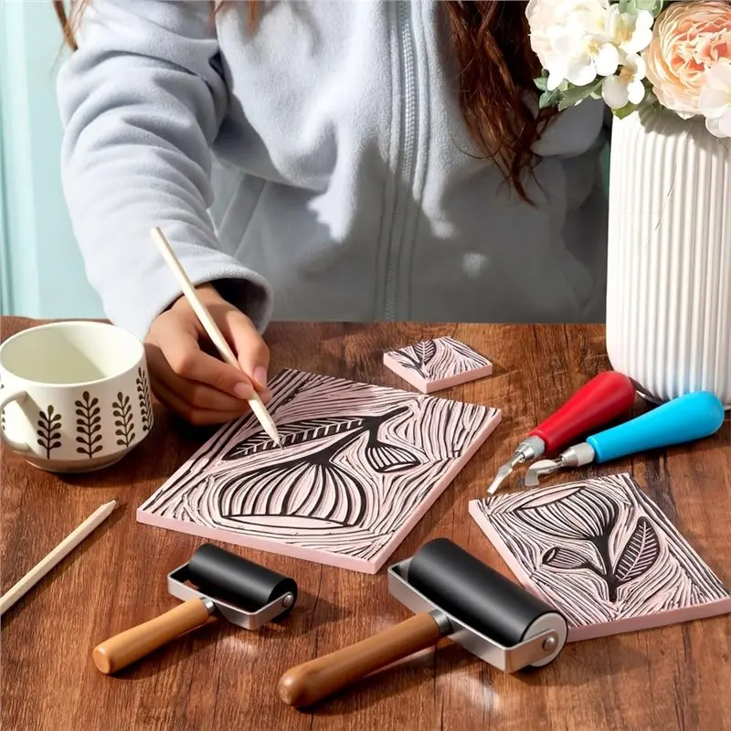 ab11-linocut-kit-for-printmaking-includes-2-x-2-6-pcs-4-x-6-2-6-x-8-blocks-2-knives-and-2-rolls-for-diy-projects-linole
