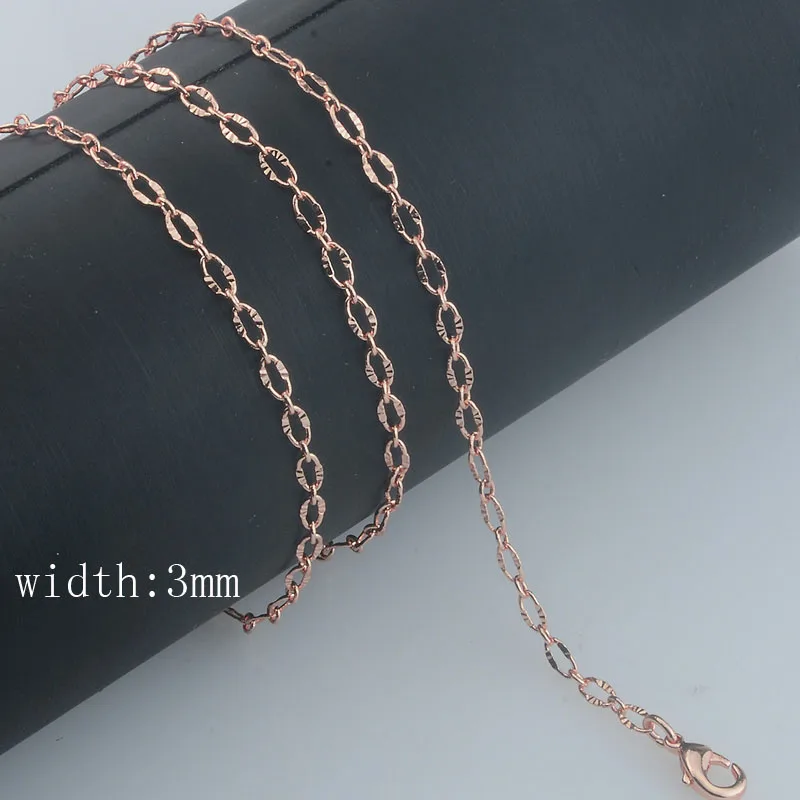 Shiny 4mm Women 585 Rose Gold Color Girls Smart Link Oval Chains Necklace Jewelry