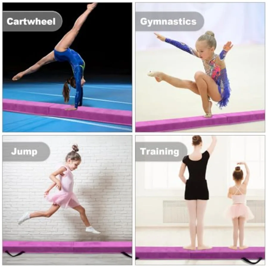 Home school gym training balance beam: foam core with suede cover black foldable for easy storage and transport