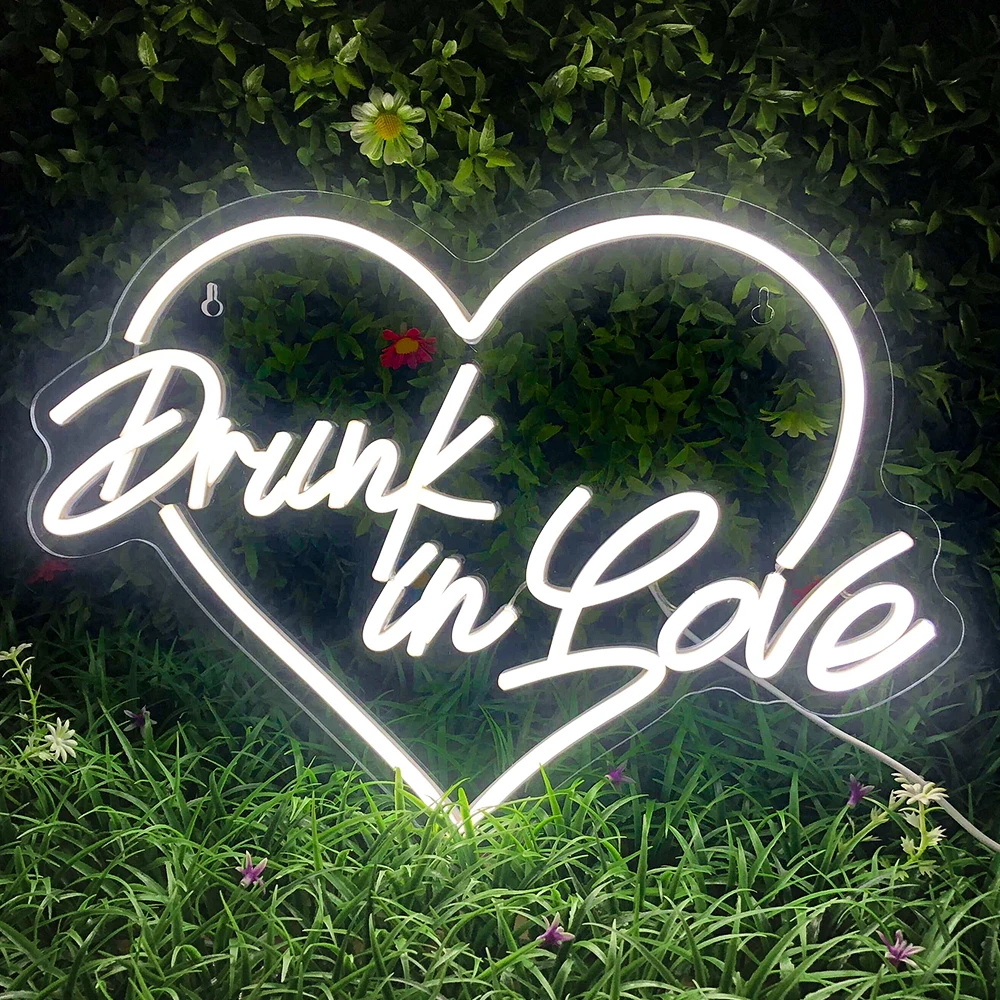 Drunk In Love LED Neon Sign USB Heart Art Wall Lamp Aesthetic Room Decoration For Wedding Home Bars Bedroom Party Accessories