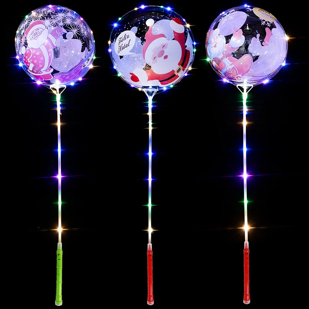 1-20Packs Christmas LED Light Up BoBo Balloons Set Include Colorful 3 Levels Flashing Handle 20'' Bobo Bubble Balloon 70cm Stick