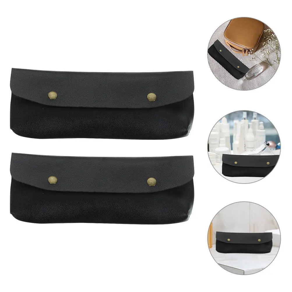 2Pcs PU Brush Holders Portable Travel Makeup Brush Bags Slim Pencil Cases Small Storage Pouches Organizer