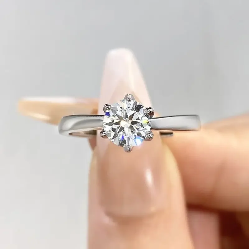 DWJ Runder 0,5–1 ct echter Moissanit-Diamantring für Damen, 925er Sterlingsilber, Alltagskleidung, Party, wunderschöner, hochwertiger, edler Schmuck