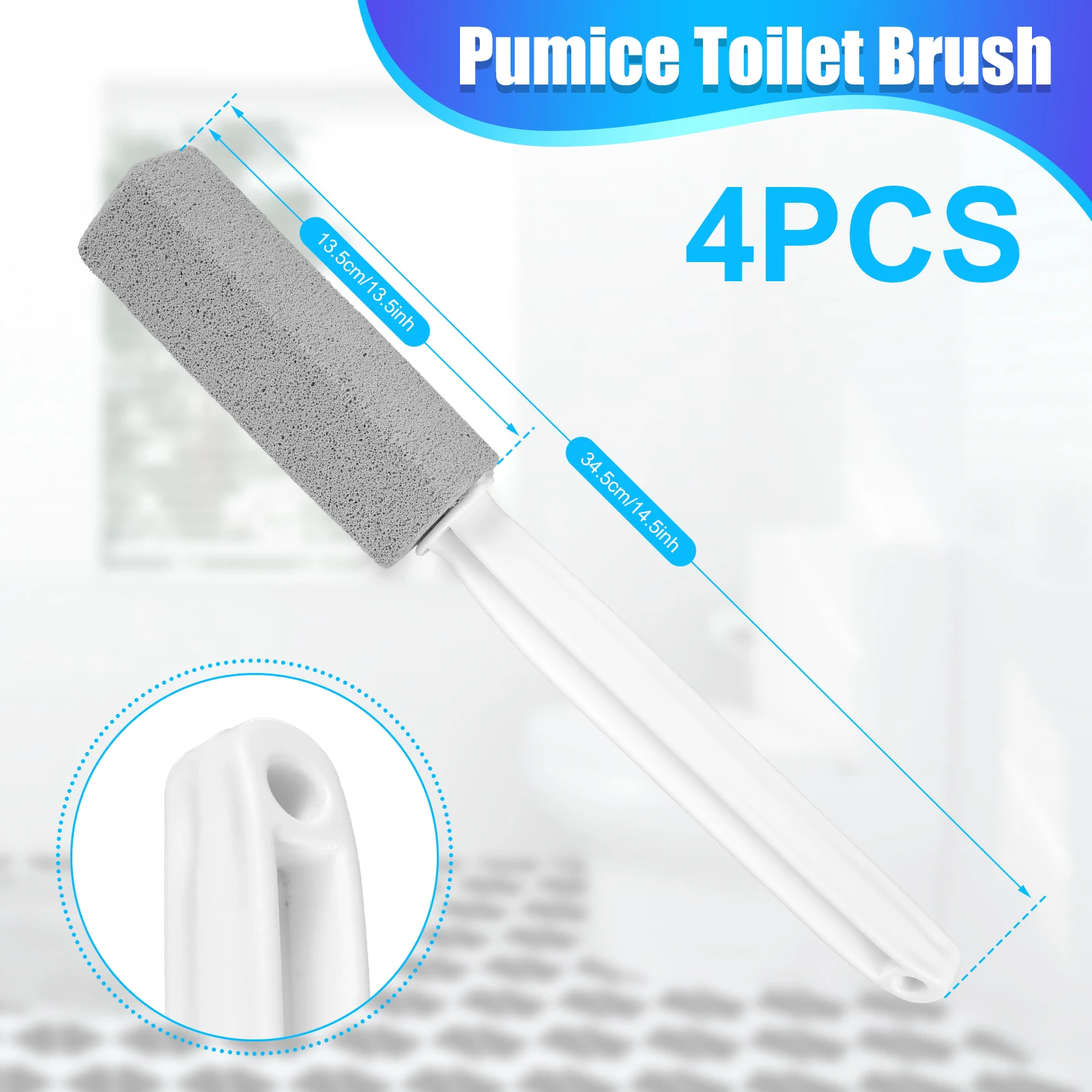 4Pcs Pumice Stone Toilet Cleaning Brush with Extra Long Handle Sink Bathtub Limescale Stain Remove for Bathroom WC Cleaning Tool