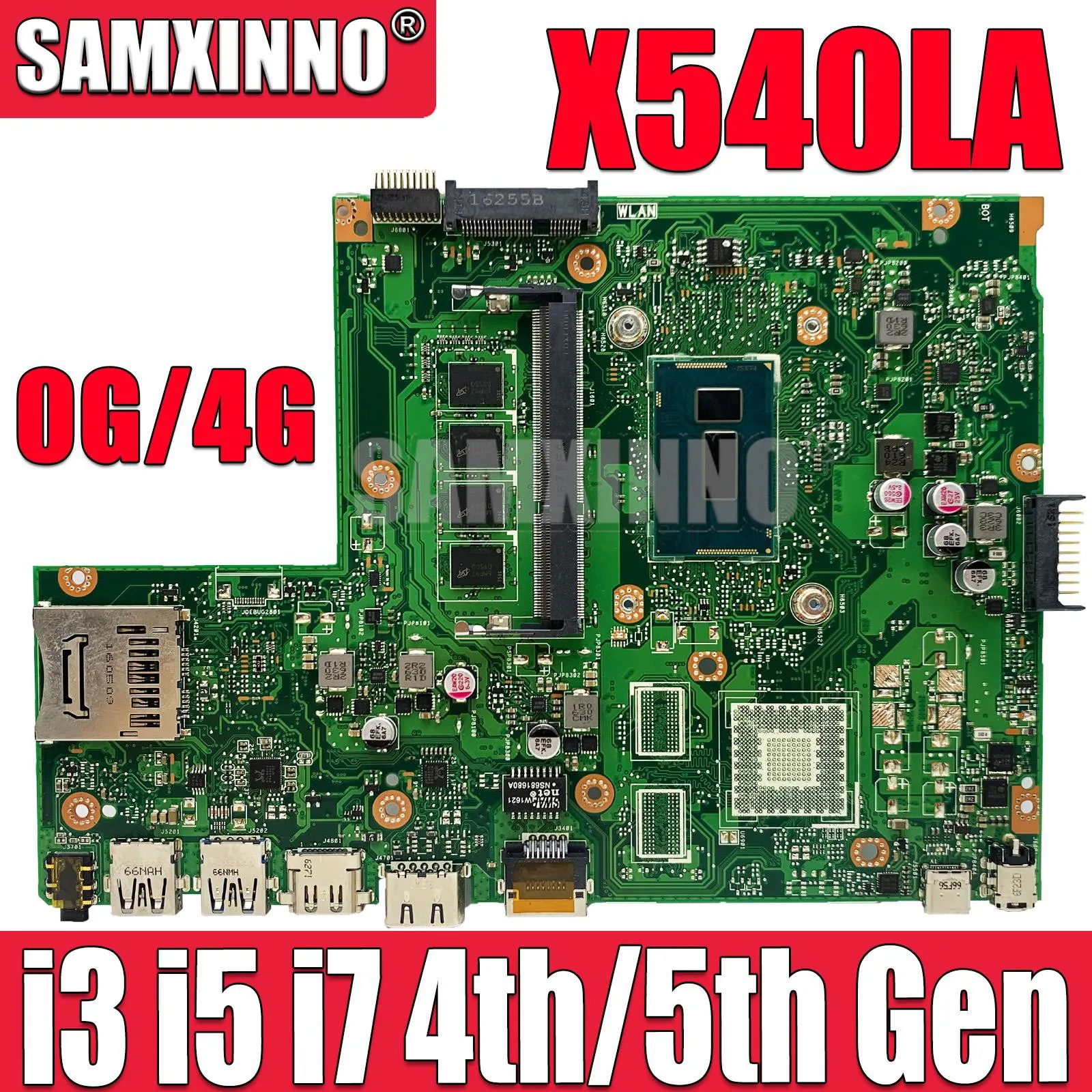 

Материнская плата X540LA для ноутбука ASUS X540LJ A540LA F540LA K540LA R540LA X540L, материнская плата I3 I5 I7 4-го/5-го поколения ЦП 0 ГБ/4 ГБ ОЗУ