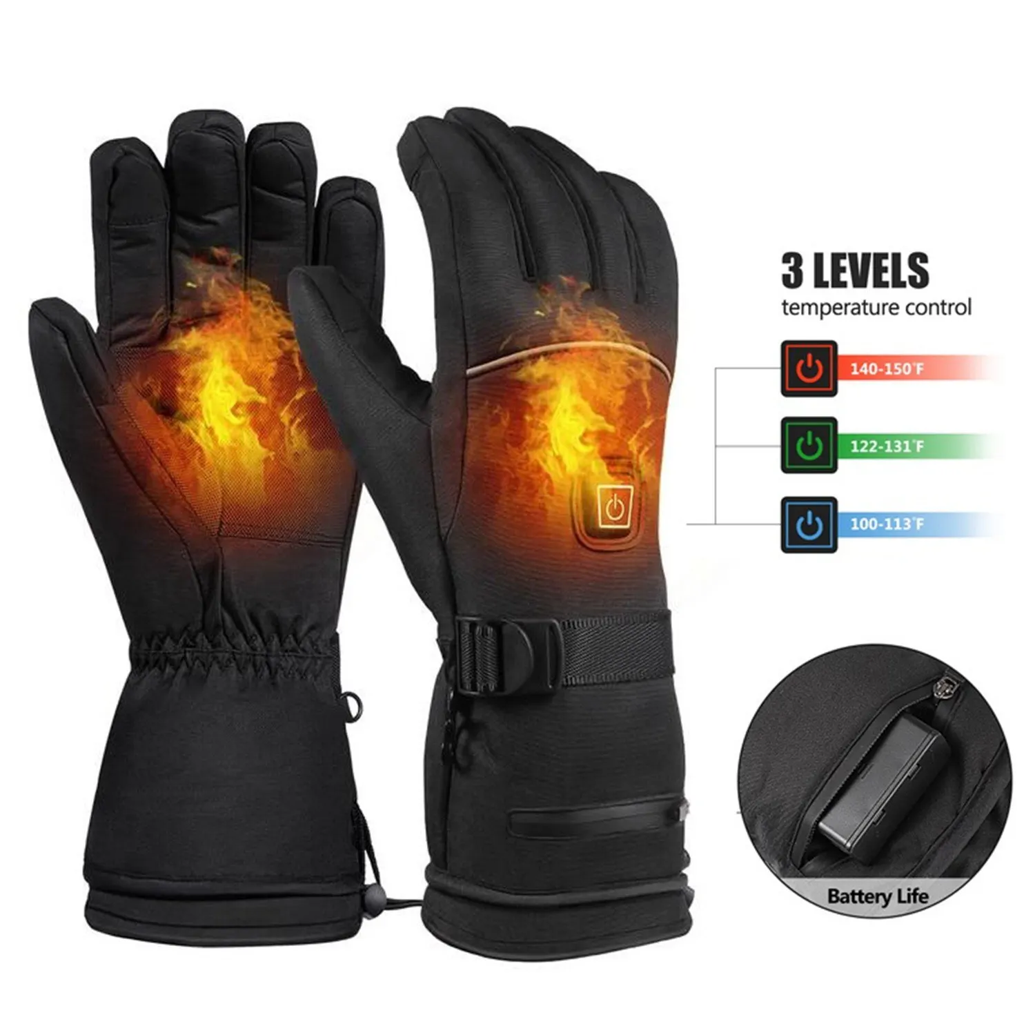 

Heating Warm Gloves Electric Ski Gloves 3 Level Temperature Control for Climbing Skiing