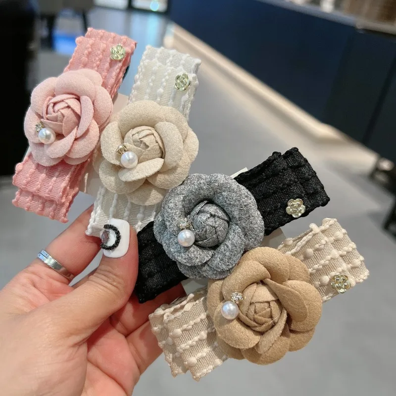 

High-end Elegant Flower Hair Clips Temperament Camellia Bow Duckbill Clip Hairpins Headwear Headpiece Girls Hair Accessories