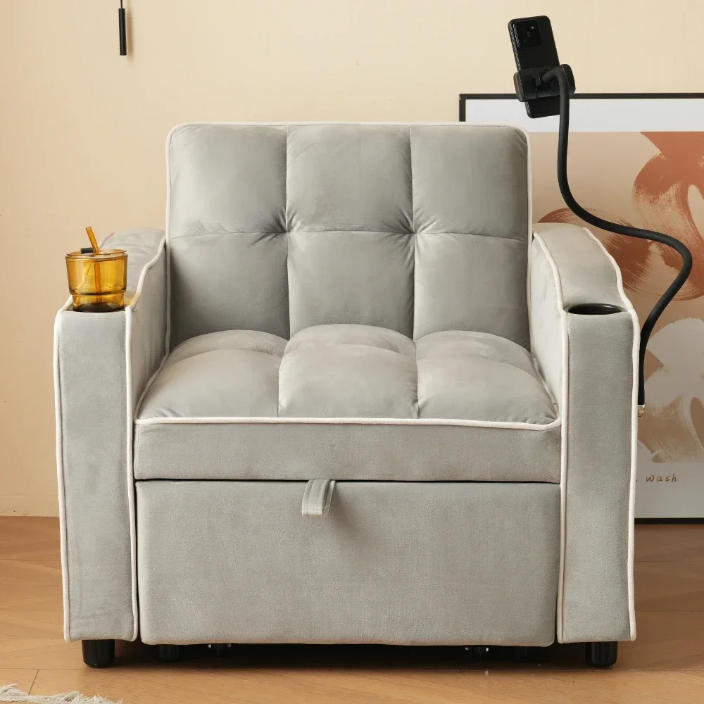 Ausziehbares 3-in-1-Schlafsofa und Loungesessel mit Getränk, platzsparend für Zimmer, multifunktionale Sitz- und Schlafmöbel