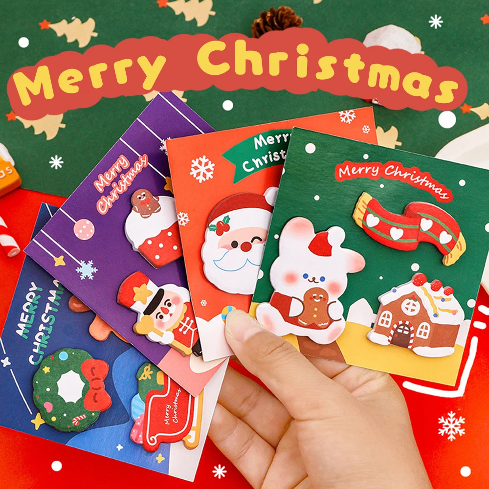 Notas adhesivas de Feliz Navidad de dibujos animados, libro de visitas de notas para estudiantes, manual de bricolaje, pegatinas de decoración,