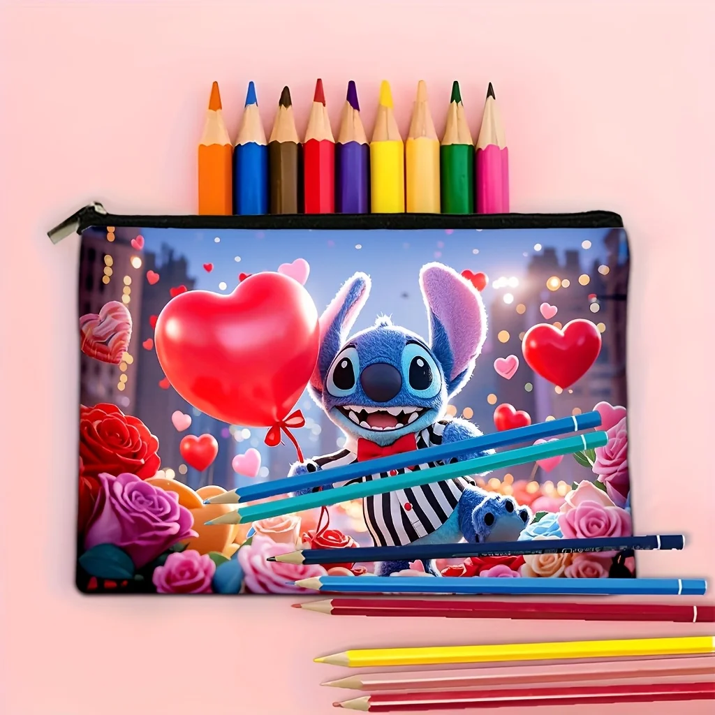 1-Stitch Love and Balloon Makeup Bag - Levendig Stitch-ontwerp, perfecte reisopbergtas met ritssluiting - Leuk verjaardagscadeau