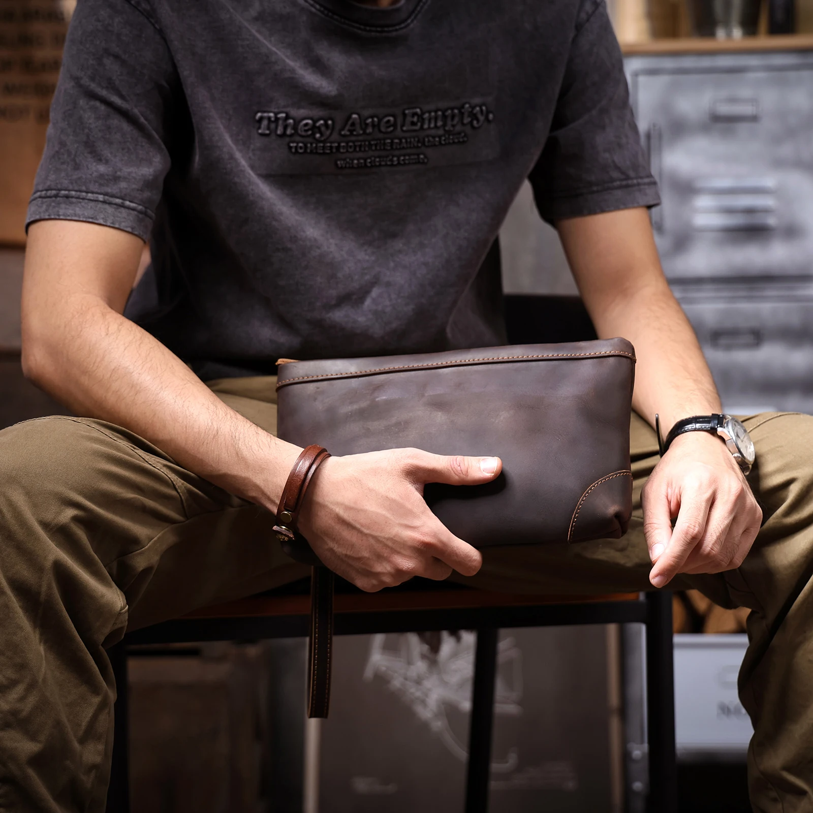 S.WORKER Vintage Echtleder Herren-Clutch-Tasche Lange Geldbörse für Männer Erstschicht-Leder-Portemonnaie Retro-Kartenhalter Handyhalter – Detail 7