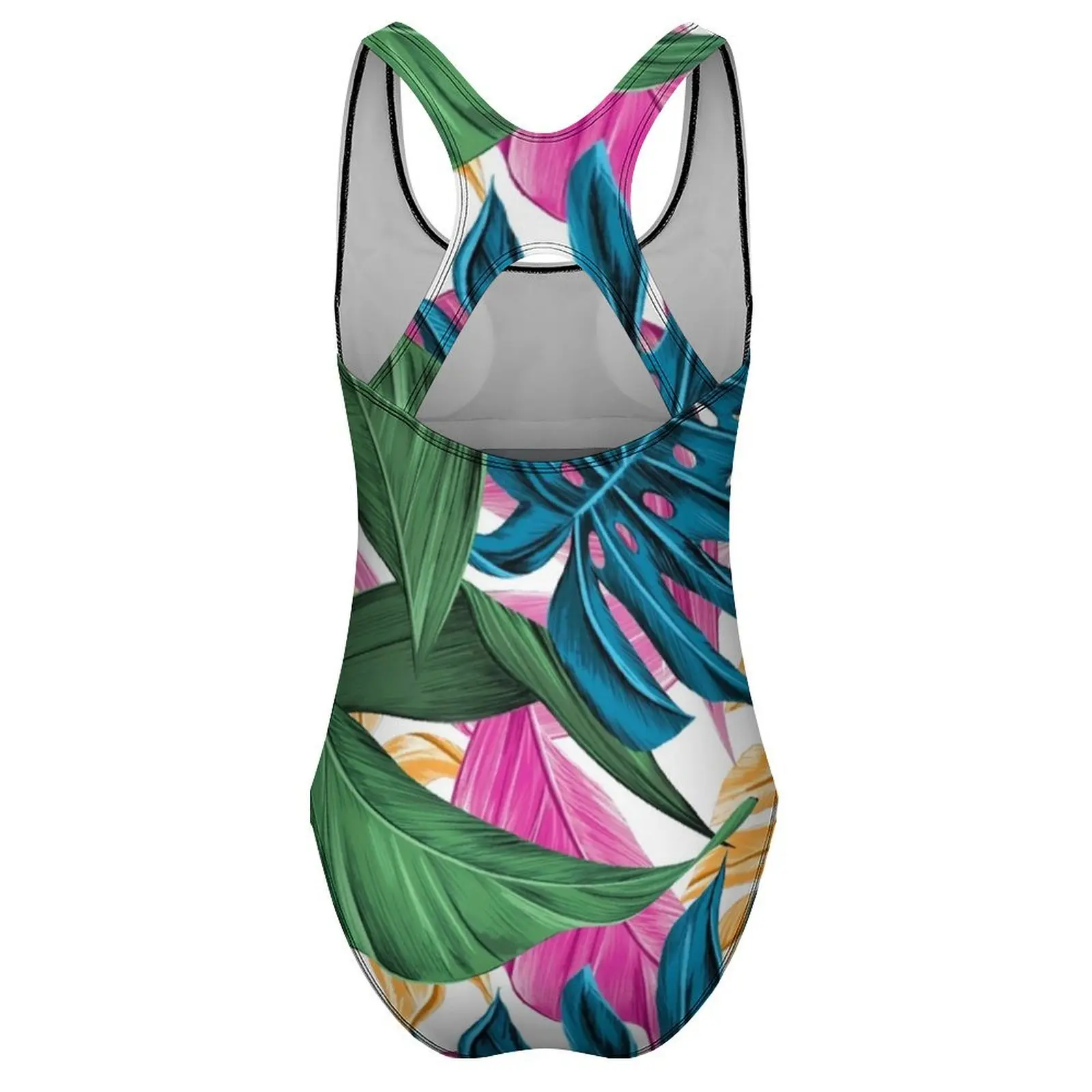 Colorful Leaves Swimsuit Sexy Tropical Palm Print One Piece Swimwear Push Up Bodysuit Fantasy Holiday Swim Monokini