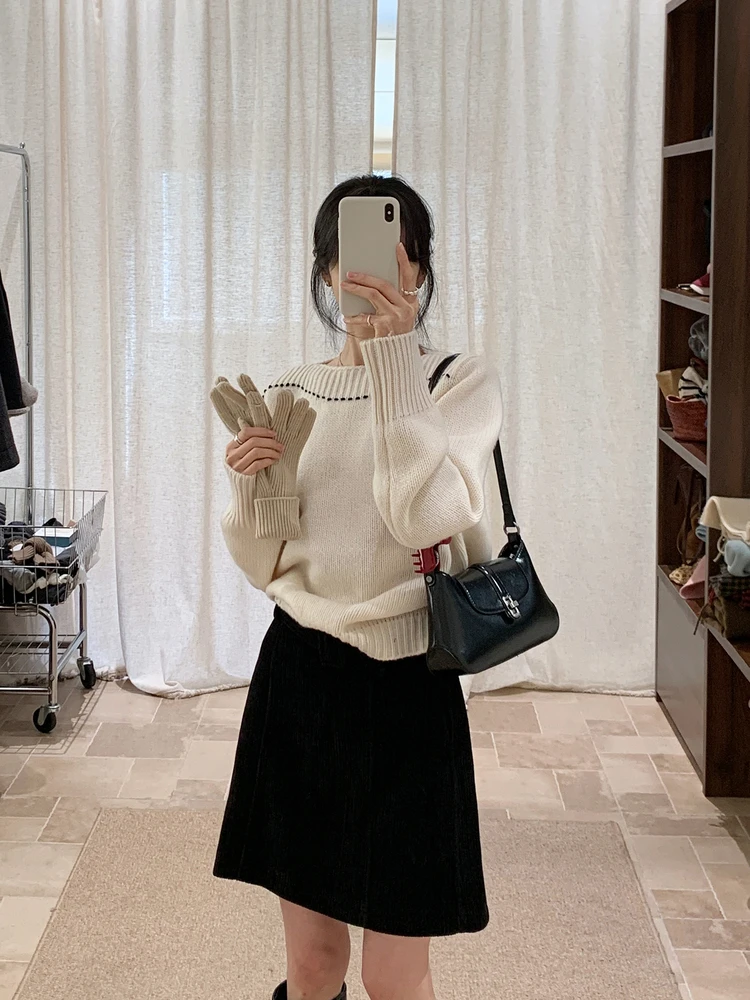 

Мягкий шерстяной вязаный белый свитер, женский шерстяной свитер, новинка зимы 2025 года, милый мягкий утягивающий вязаный топ, корейский сле