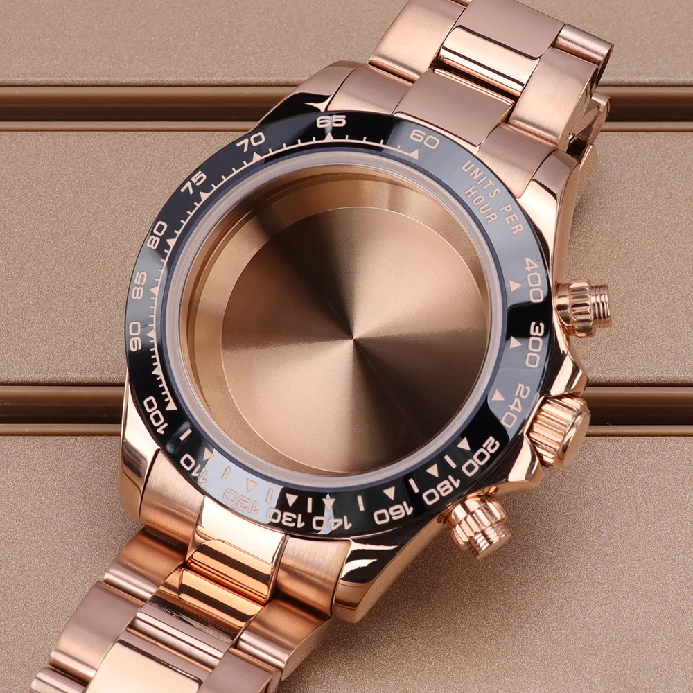 

Rose Gold 39mm Watch Case Steel Bracelet Sapphire Crystal VK63 Case For Daytona Style VK63 Quartz Automatic Movt Accessory Parts
