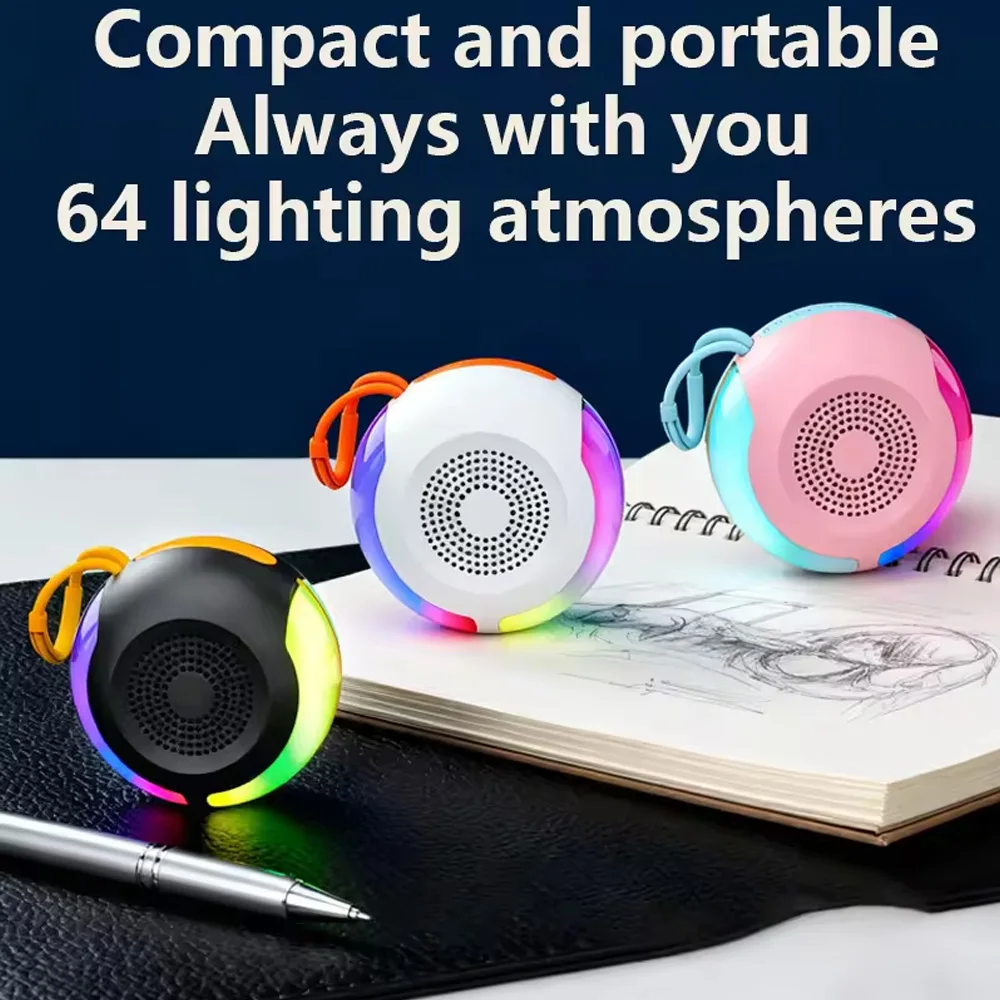 Portable RGB-backlit Bluetooth Speaker with a Carabiner and TWS Stereo; 5W Bass; Wireless Playback; Supports TF Cards and FM