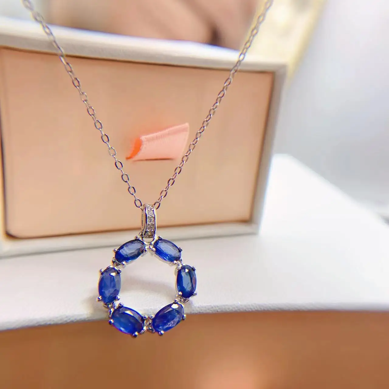 

Natural Sapphire Necklace for Party 100% Real Sapphire 3mm*5mm Wedding Necklace 925 Sterling Silver Jewelry Gift for Woman