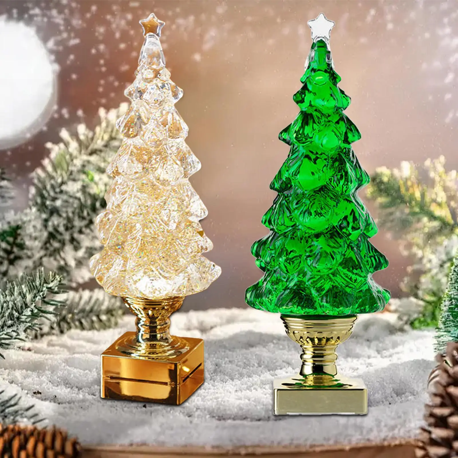 

Искусственная рождественская елка, снежный шар, лампа с предварительно освещенными светодиодными фонарями, зимнее украшение для домашнего офиса, настольный праздничный подарок